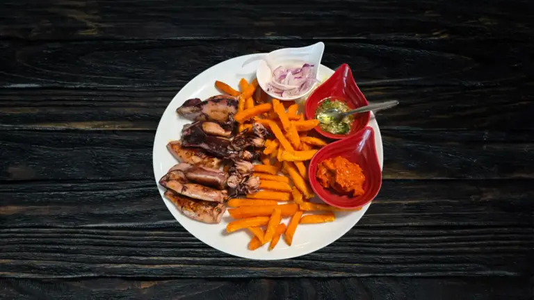 Grilled squid with sweet potato